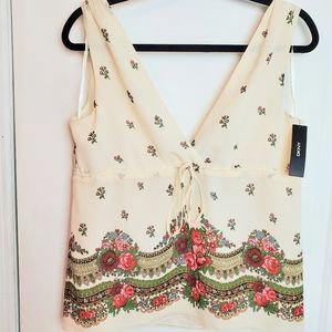 DKNY Cream Floral V Neck Blouse